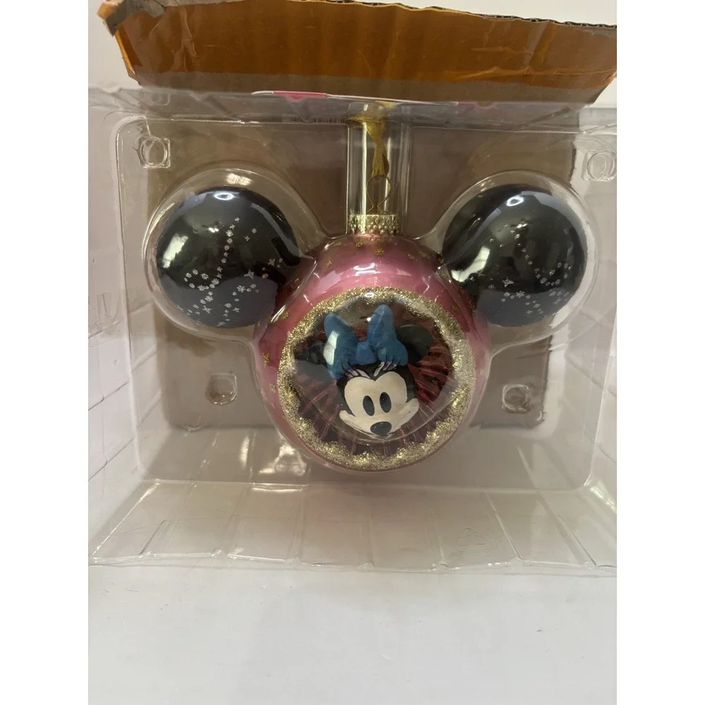 Minnie Mouse Sunburst Glass Mickey Ears Disney Ornament NIB